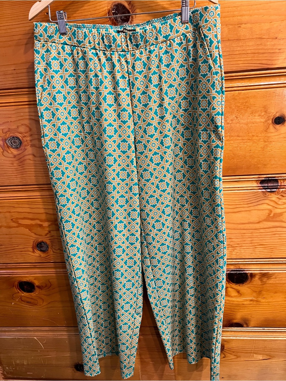 AmberNoon II Wide Leg L Green Gold Medallion Geometric UPF 30 Sun Protection QVC